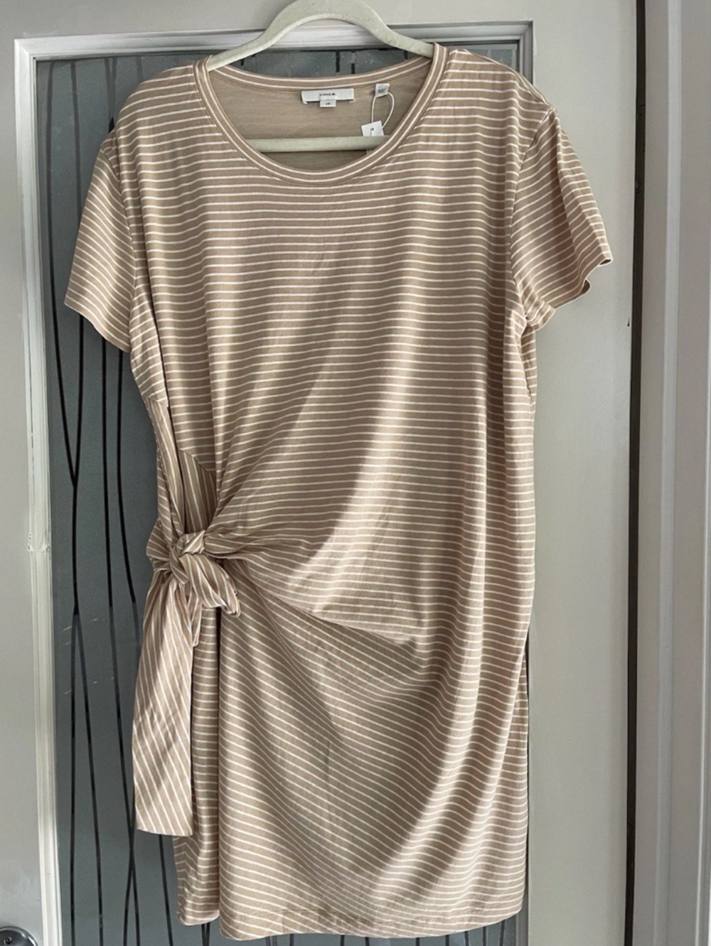 Vince Beige & White Striped Tie-Front Short Sleeve Tunic/Dress